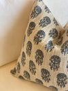 Hope Floral Blue Handblocked Linen Pillow Cover