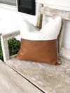 Half & Half Warm Brown Leather Stripe & Linen Pillow Cover