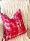 Perfectly Holiday Red Plaid Holiday Linen Pillow Cover