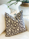 Marie Dark Grey Handblocked Linen Pillow Cover