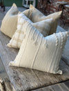 Tassel Designer White Cotton Textured Pillow Cover