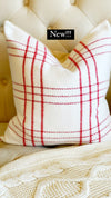 White Plaid Holiday Linen Pillow Cover