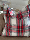 Grey and Red Plaid Linen Pillow Cover