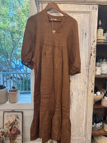  Brown French Linen Dress