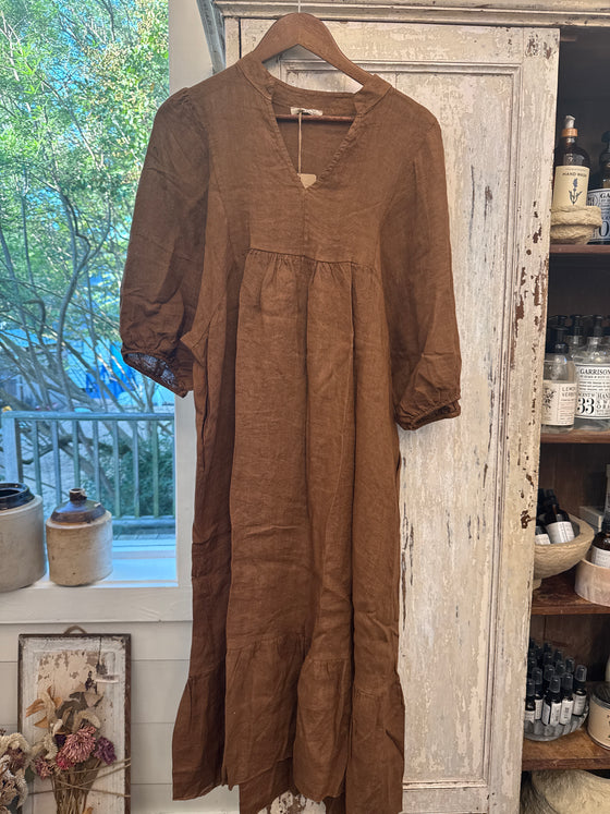 Brown French Linen Dress