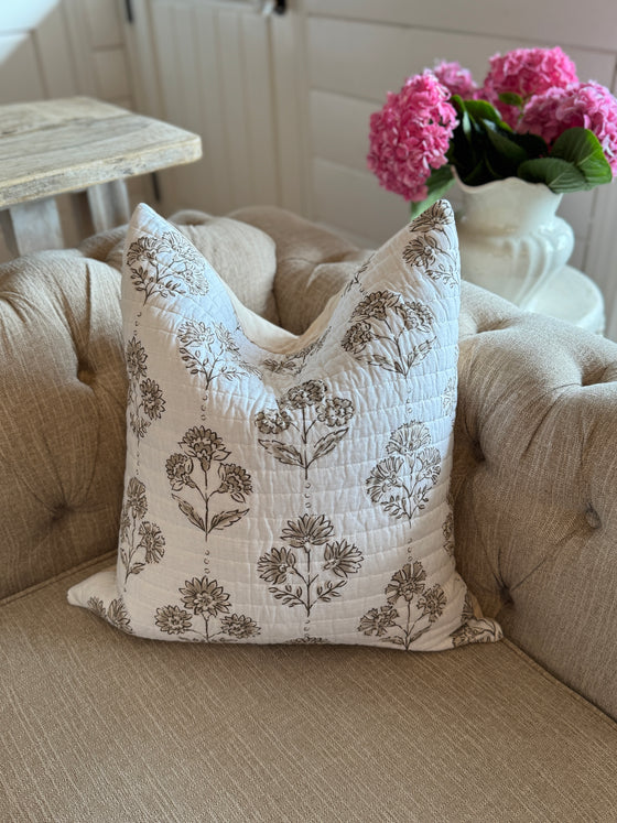 Beattie Blossom Handblock Linen Pillow Cover