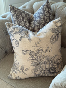  Vintage Natural and Grey Floral Linen Pillow Cover