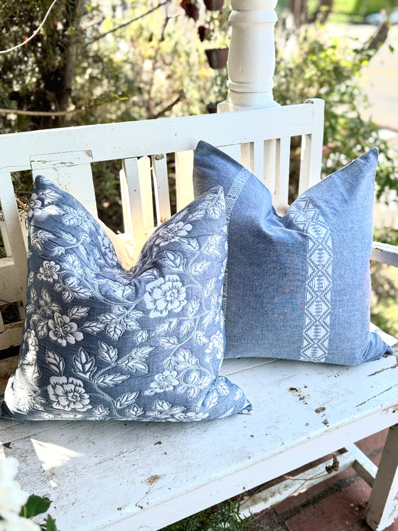 Bonnie Vintage Blue & White Linen Pillow Cover