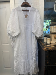  White French Linen Ruffle Dress