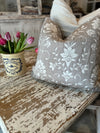 Tina Taupe Grey with White Floral Linen Pillow Cover