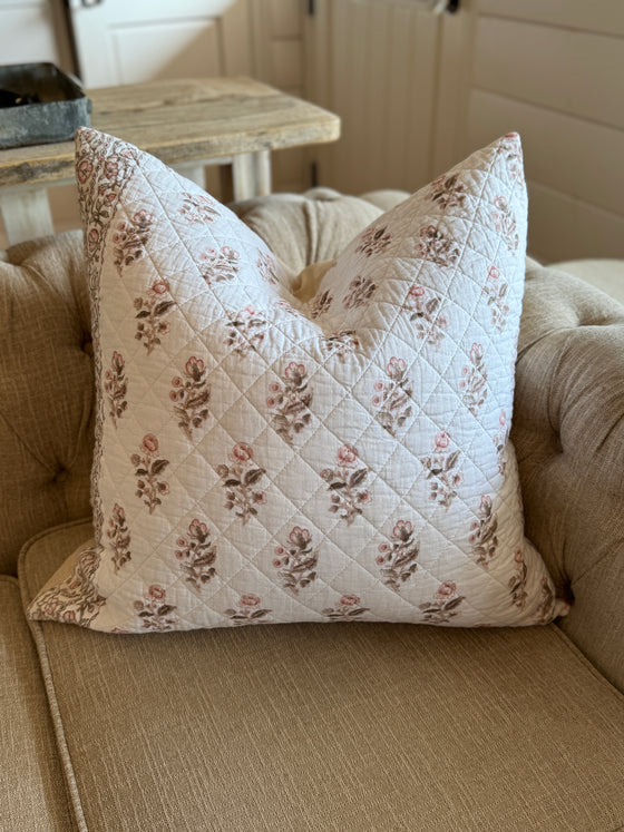 Sadie Floral Quilted Handblock Linen Pillow Cover