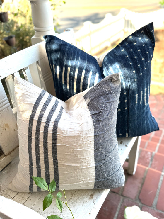 Brady Navy & Off White Linen Pillow Cover