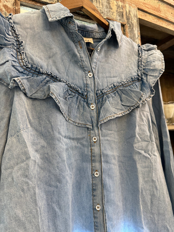 Ruffle Denim Western Shirt
