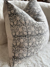 Dark Grey and Cream Lotus Flower Linen Pillow Cover