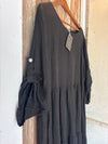 Black French Linen Tiered Dress