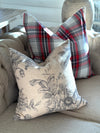 Grey and Red Plaid Linen Pillow Cover