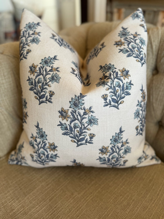 Vintage Dusty Blue Linen Pillow Cover