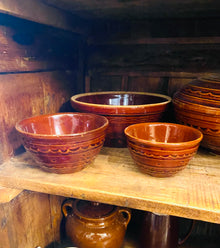  Scribed Brown Vintage Stoneware Bowl