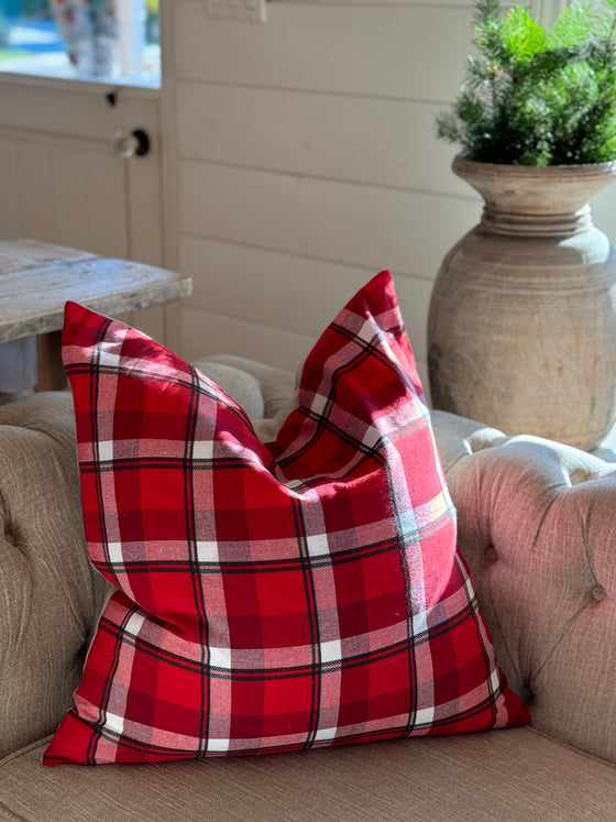 Cherry Plaid Linen Pillow Cover