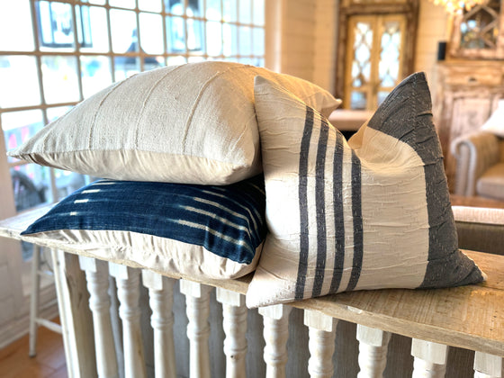 Brady Navy & Off White Linen Pillow Cover