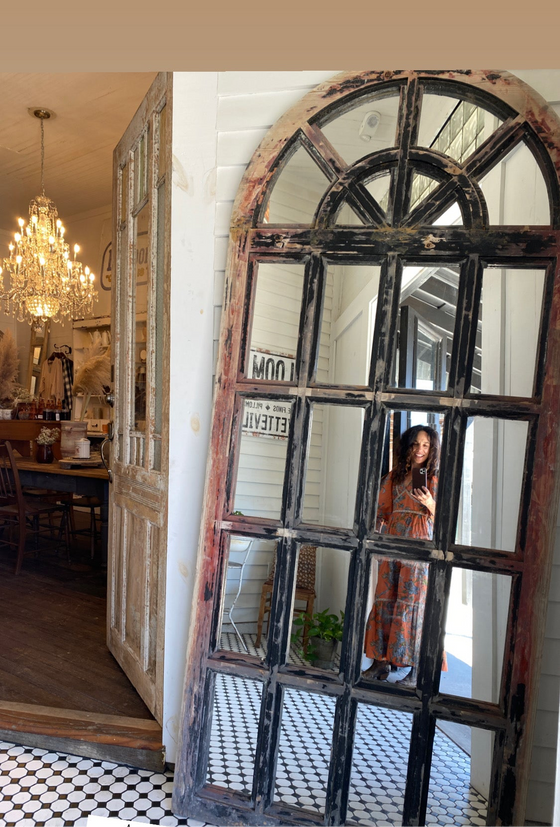 Antique cathedral floor mirror