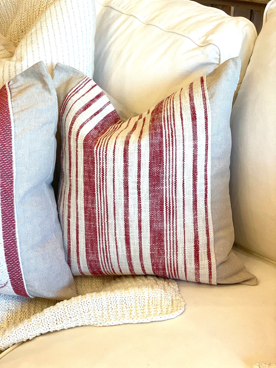 Holiday Striped Panel Linen Pillow Cover