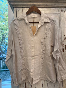  Eyelet Natural Linen Ruffle Blouse