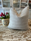 Embroidered Light Grey & White Linen Pillow Cover