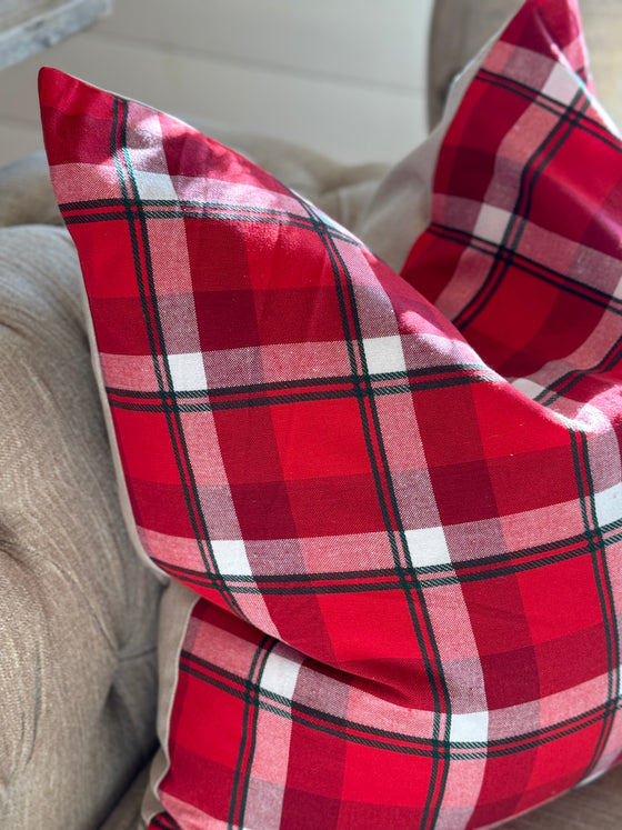 Cherry Plaid Linen Pillow Cover