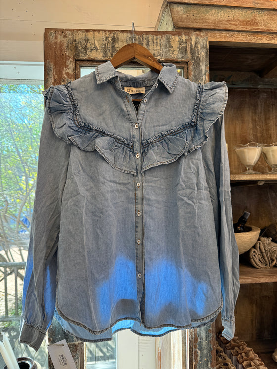 Ruffle Denim Western Shirt
