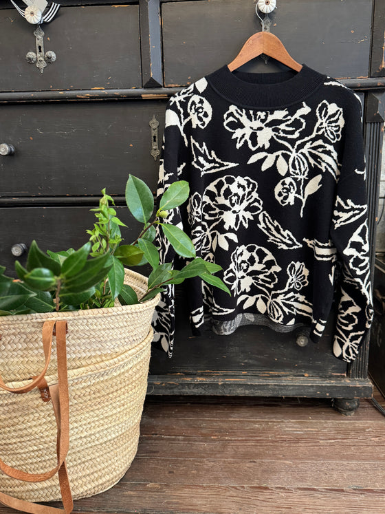 black & white floral sweater