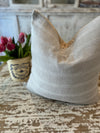 Embroidered Light Grey & White Linen Pillow Cover