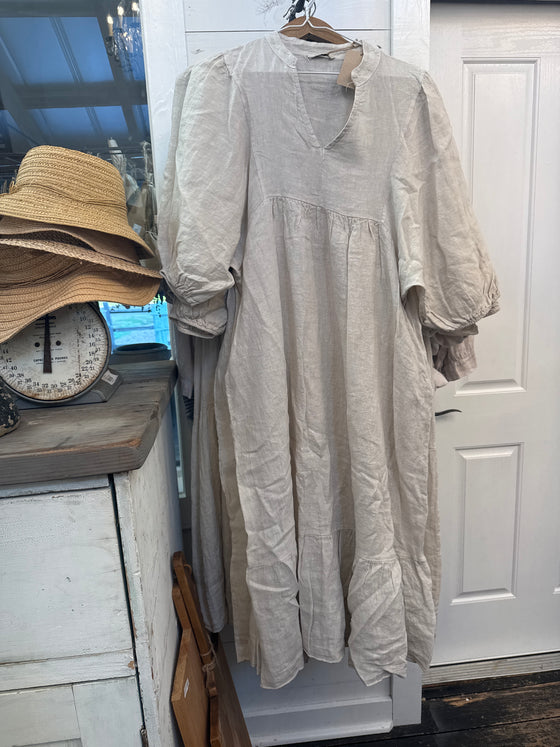 Natural Beige French Linen Dress