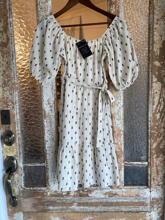 Linen Beige and Black Dot Dress