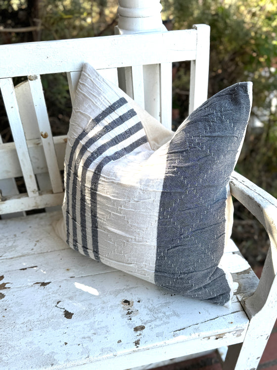 Brady Navy & Off White Linen Pillow Cover