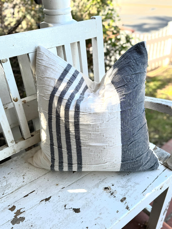 Brady Navy & Off White Linen Pillow Cover