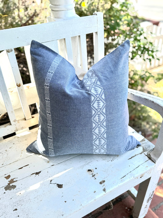 Bonnie Vintage Blue & White Linen Pillow Cover