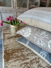 Tina Taupe Grey with White Floral Linen Pillow Cover