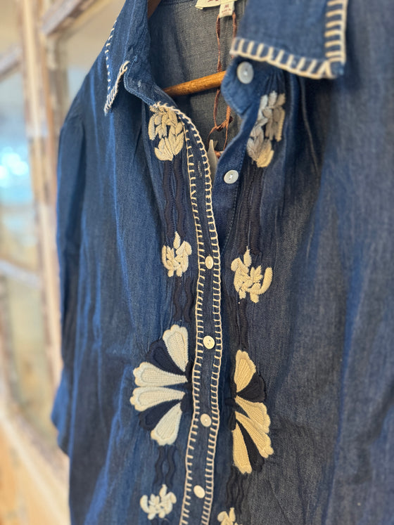 Western Denim Embroidered Blouse