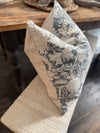Dusty Blue Handblocked Floral Linen Pillow Cover