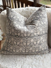 Dark Grey and Cream Lotus Flower Linen Pillow Cover