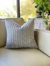 Dusty blue floral quilted linen pillow cover