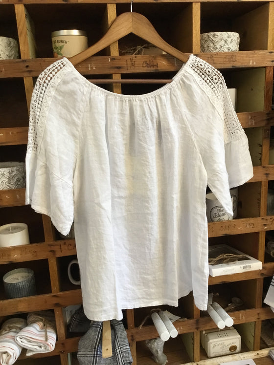 White Linen Crochet Blouse