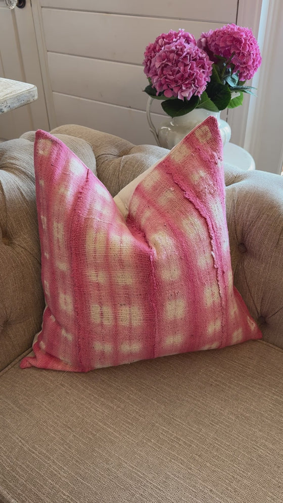 Pink Tie Dye Mudcloth Linen Pillow Cover