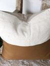 Half & Half Carmel Leather Stripe & Linen Pillow Cover