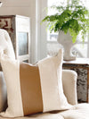 Faux Carmel Leather Stripe & Linen Pillow Cover