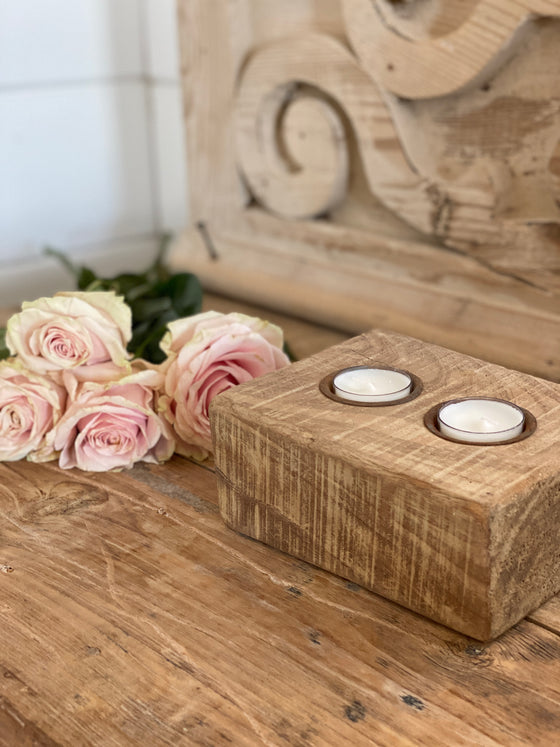 Double Rustic Wood Tea Light candle holder