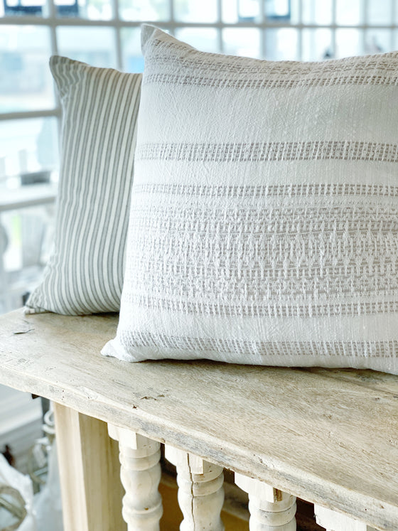 Textured White & Natural Stripe Pillow Cover