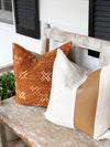 Faux Carmel Leather Stripe & Linen Pillow Cover