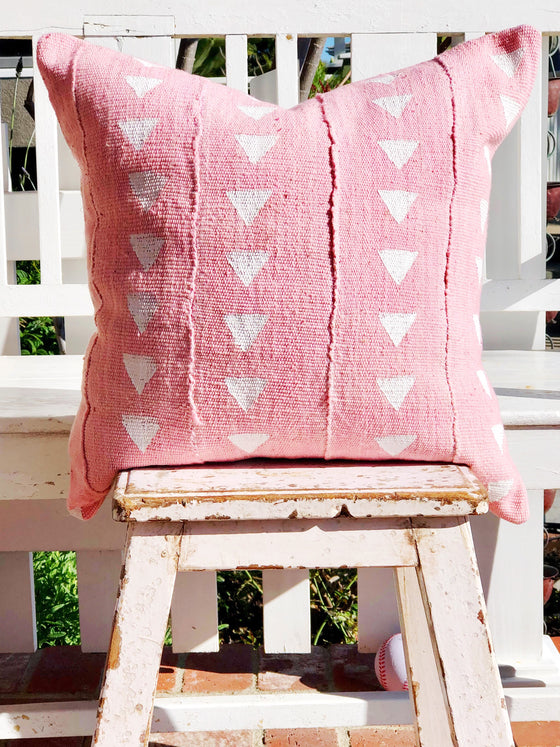 Pink & White Triangle Authentic Mud Cloth Pillow Cover